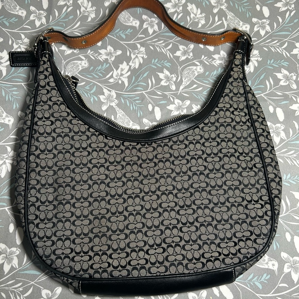 COACH Monogram Mini Signature Canvas + Leather Hobo Shoulder Bag #J2K - Picture 2 of 7